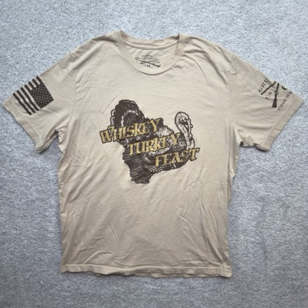 Grunt Style Whiskey Turkey Feast T-Shirt Mens XL Tan Cotton Thanksgiving Graphic